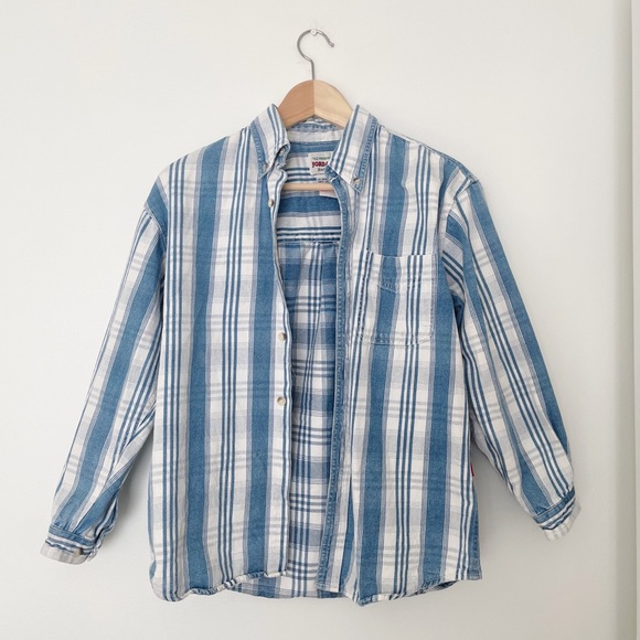 Vintage Jordache Blue and White Striped Shirt - Picture 1 of 5
